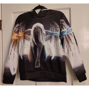 Angel Fire and Ice Unisex Vibrant Black Hoodie Sz S  NWOT